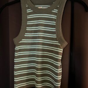 Aerie green, blue and white stripes crop tank top